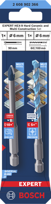 ชุดดอกสว่านเจาะเซรามิกแข็งและหลายโครงสร้าง Bosch EXPERT HEX-9 ขนาด 6 มม.